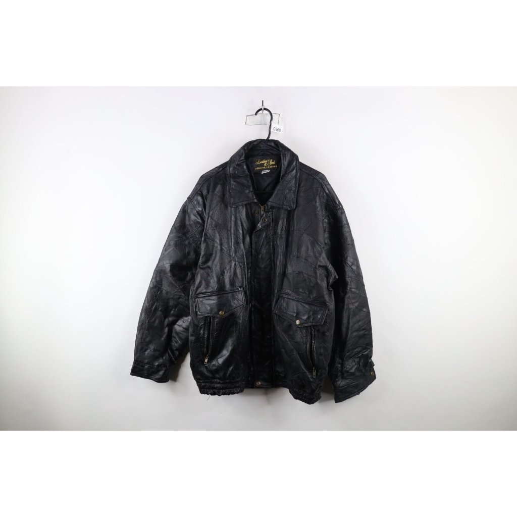 Vintage 90s Streetwear Mens Xl Distressed Patchwork Leather Bomber Jacket Black